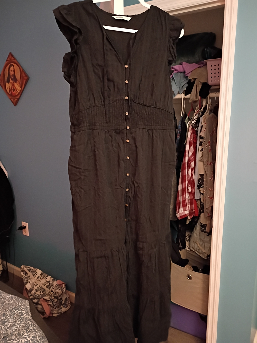 Sonoma Black Button-Front Maxi Dress with Flutter Sleeves